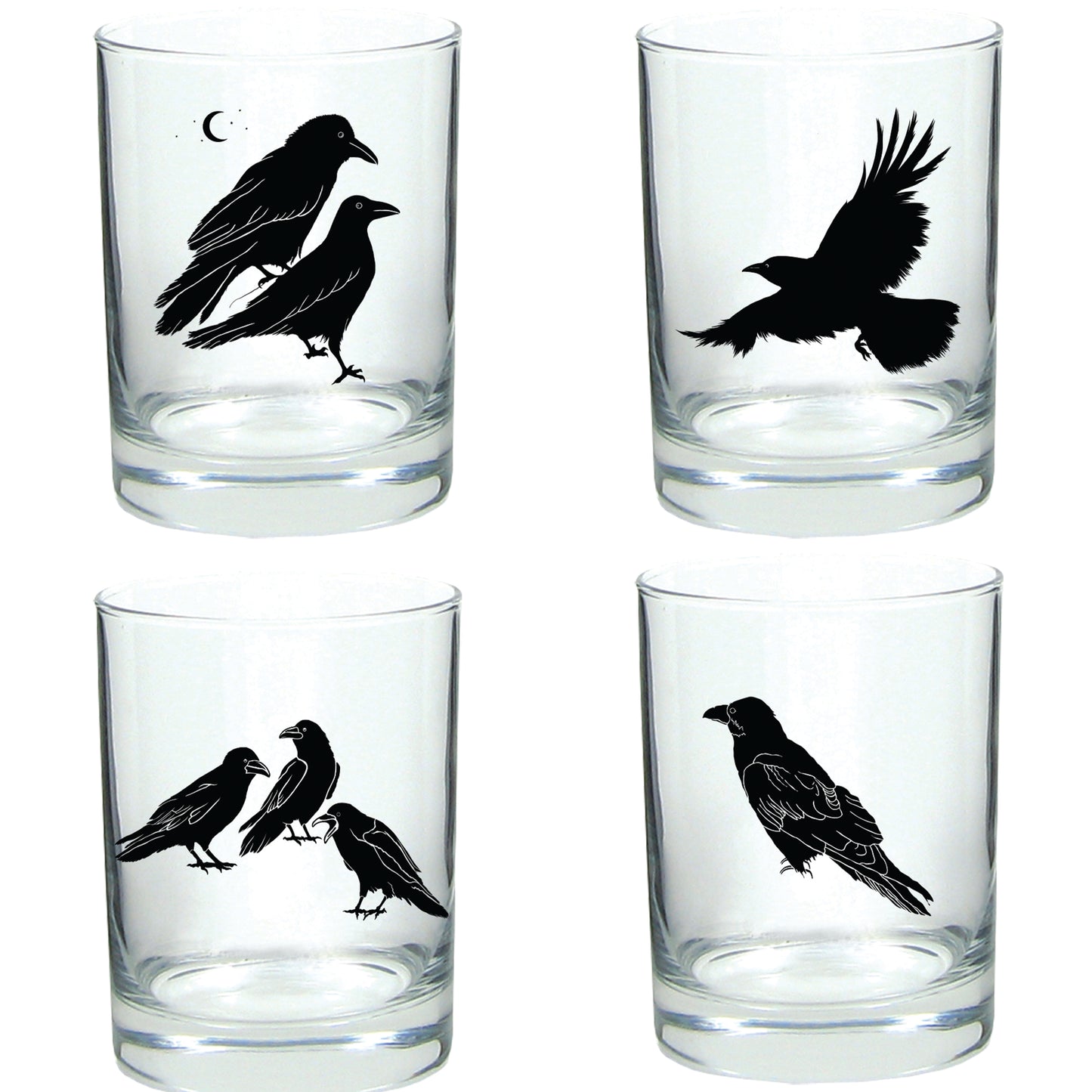 "All The Ravens" 14oz Tumbler Lowball Rocks Glass Boxed 4 Pack Set