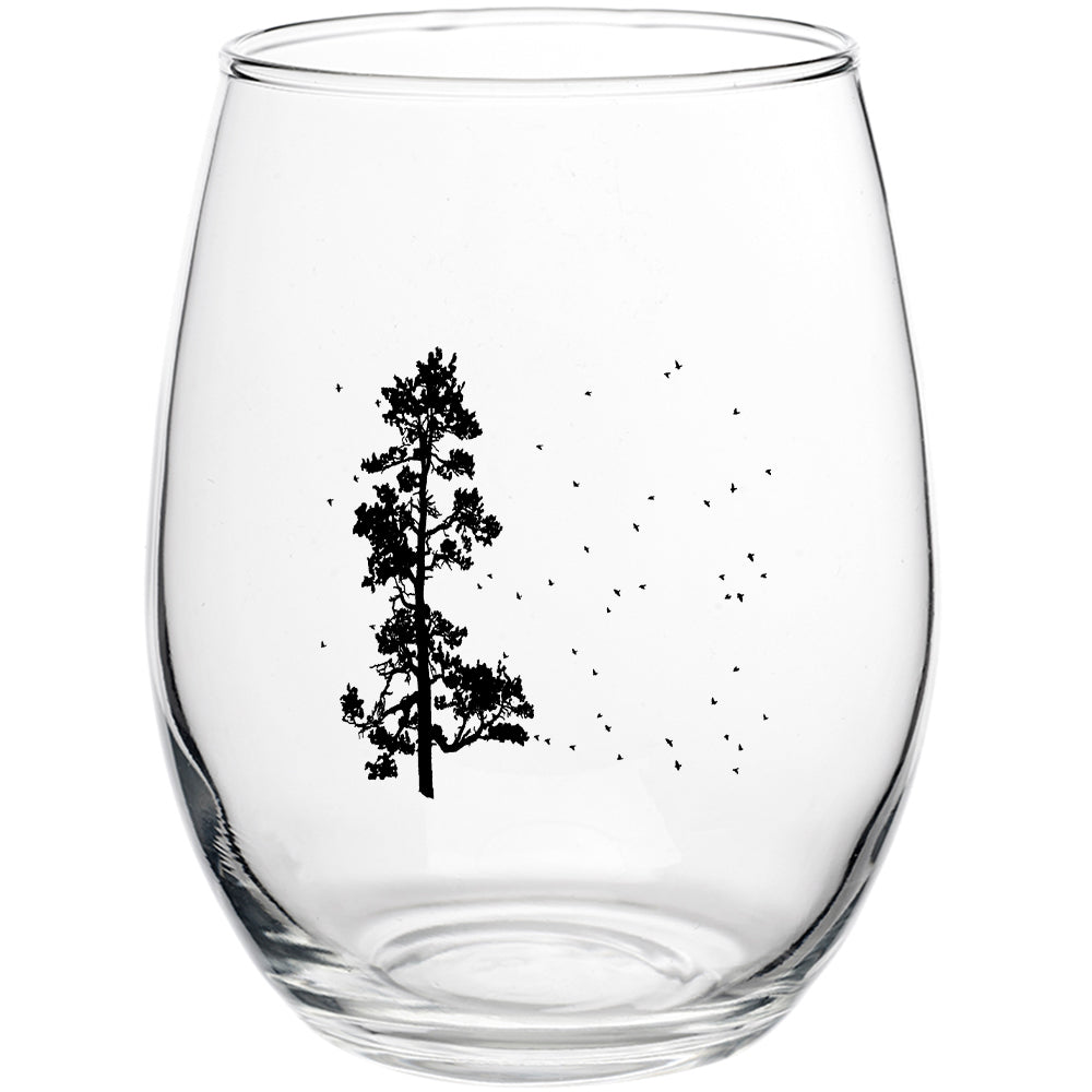 Pine Tree Flock 15oz Stemless Wine Glass