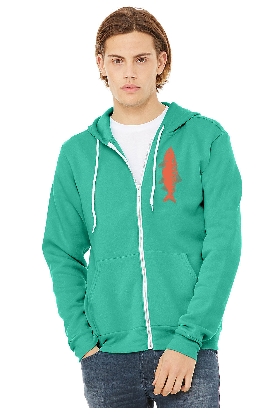 Salmon Sponge Fleece Zip up Hoodie - Unisex Teal
