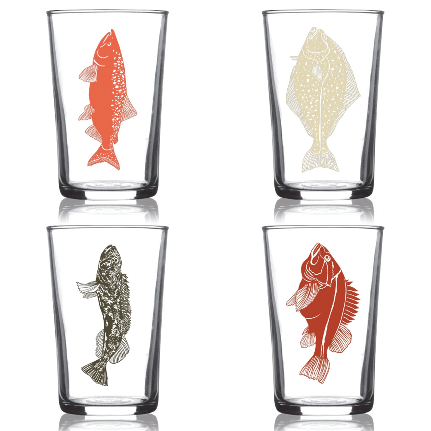 6.75oz Euro Wine Juice Glass Fish Series Color 4 Pack Boxed Set