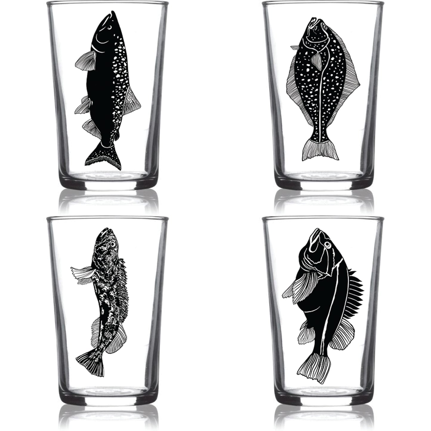 6.75oz Euro Wine Juice Glass Fish Series Black 4 Pack Boxed Set
