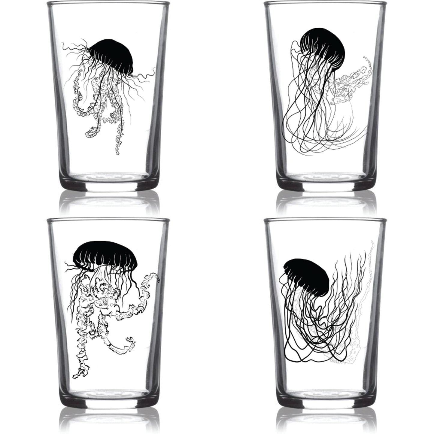 6.75oz Euro Wine Juice Glass Jellyfish Series Black 4 Pack Boxed Set