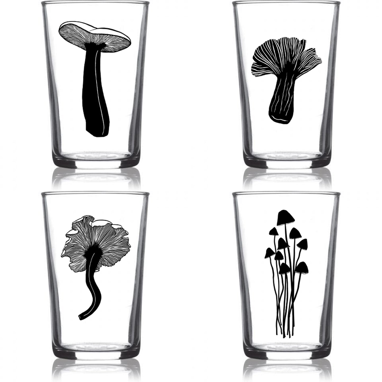 6.75oz Euro Wine Juice Glass Mushroom Series Black 4 Pack Boxed Set
