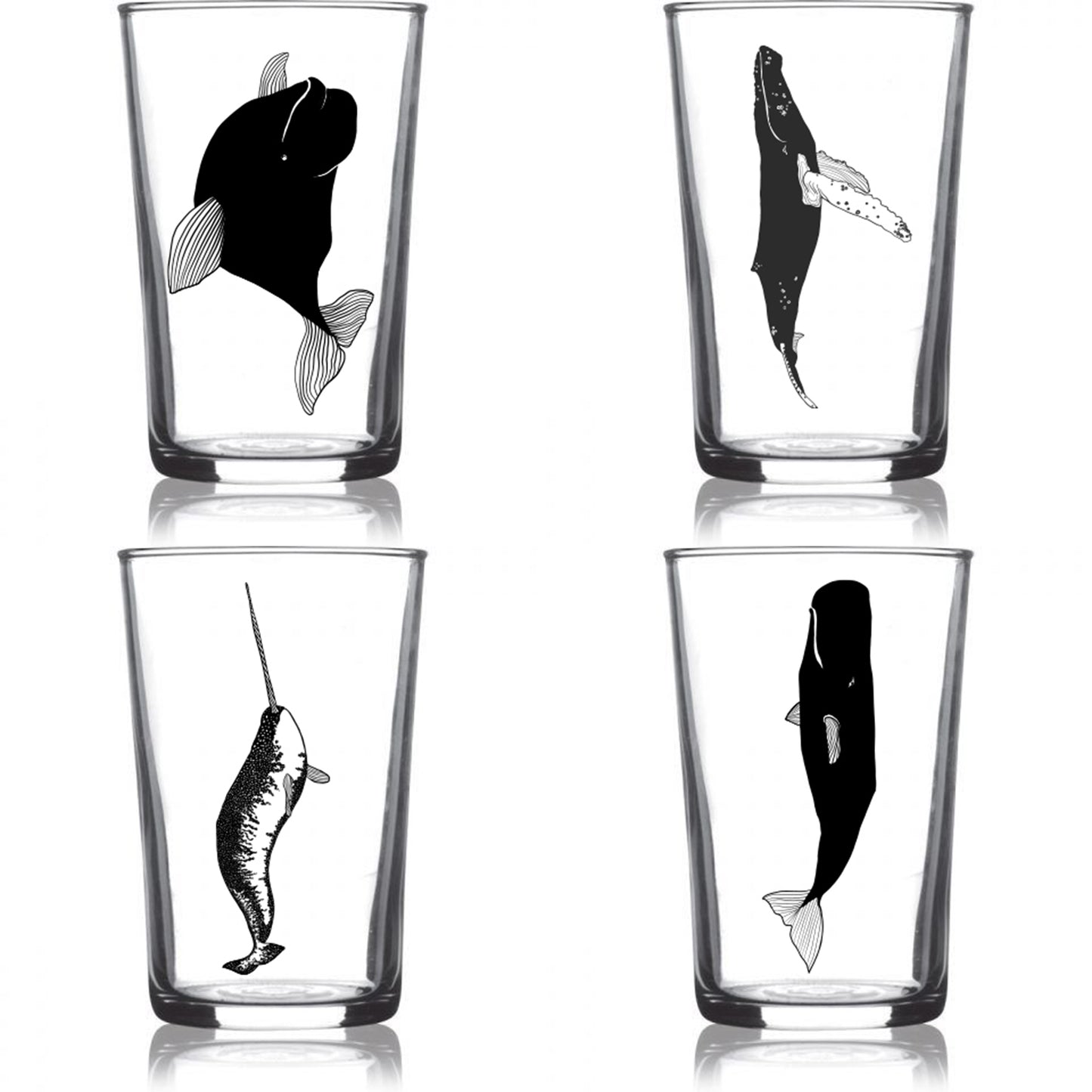 6.75oz Euro Wine Juice Glass Whale Series Black 4 Pack Boxed Set