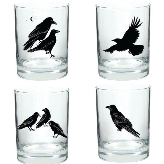 "All The Ravens" 14oz Tumbler Lowball Rocks Glass Boxed 4 Pack Set