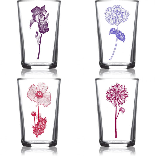 6.75oz Euro Wine Juice Glass Flower Series Color 4 Pack Boxed Set