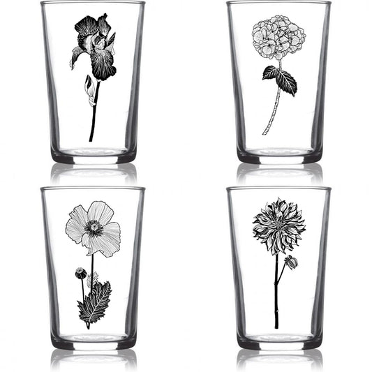 6.75oz Euro Wine Juice Glass Flower Series Black 4 Pack Boxed Set