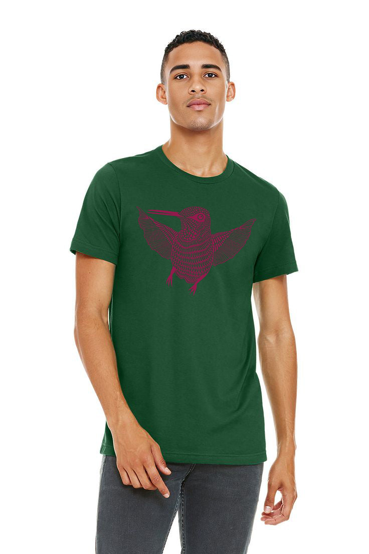 Hummingbird Hello - Unisex Tee Shirt Evergreen