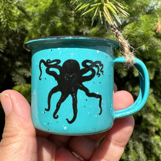 Octopus Kraken 3oz Mini Enamel Campfire Espresso Mugs “Ornaments”