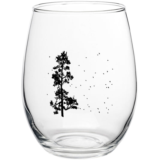 Pine Tree Flock 15oz Stemless Wine Glass