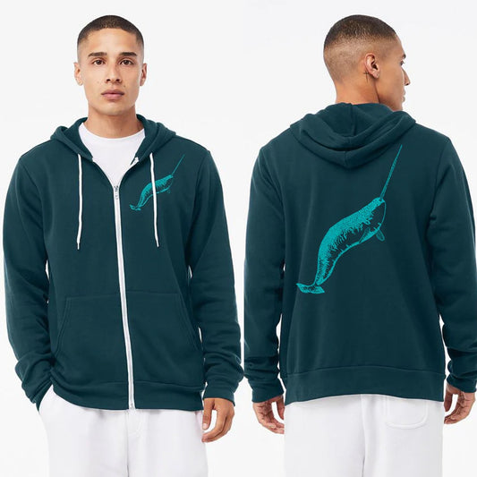 Narwhale Narwhal Whale UltraSoft Zip Up Sponge Fleece Hoodie