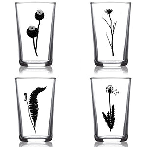 6.75oz Euro Wine Juice Glass Botanical Series Black 4 Pack Boxed Set