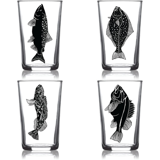 6.75oz Euro Wine Juice Glass Fish Series Black 4 Pack Boxed Set