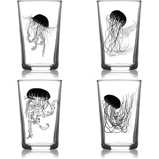 6.75oz Euro Wine Juice Glass Jellyfish Series Black 4 Pack Boxed Set