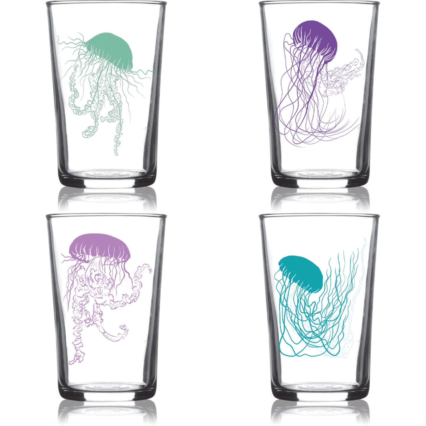 6.75oz Euro Wine Juice Glass Jellyfish Series Color 4 Pack Boxed Set