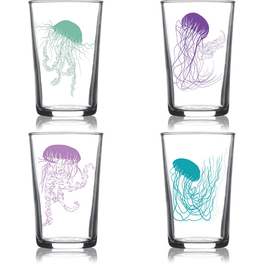 6.75oz Euro Wine Juice Glass Jellyfish Series Color 4 Pack Boxed Set