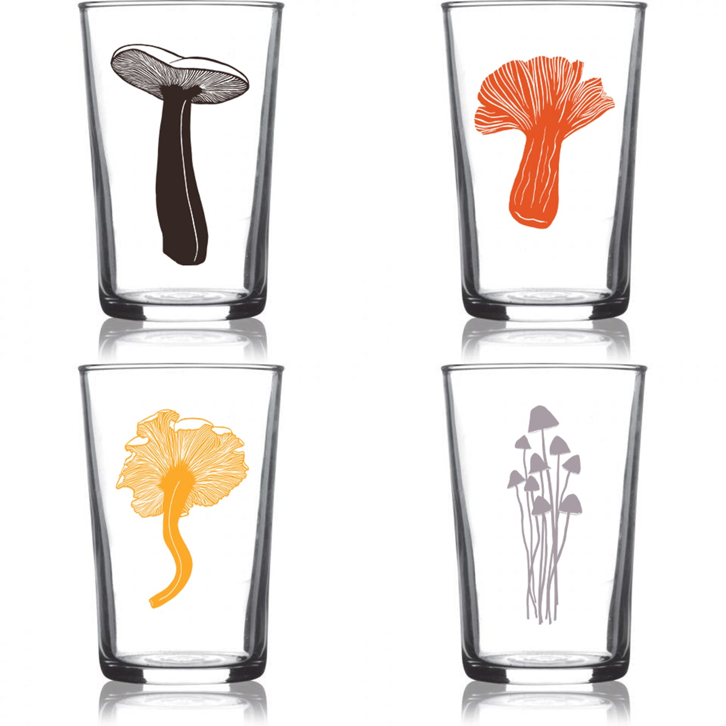 6.75oz Euro Wine Juice Glass Mushroom Series Color 4 Pack Boxed Set