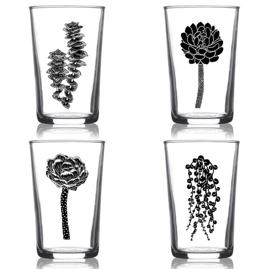 6.75oz Euro Wine Juice Glass Succulent Garden Series Black 4 Pack Boxed Set